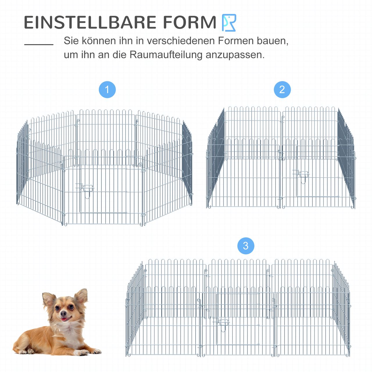 PawHut Freilaufgehege Welpenauslauf Welpenzaun Laufstall Welpengitter für Tiere 8-teilig B63 x H60 cm