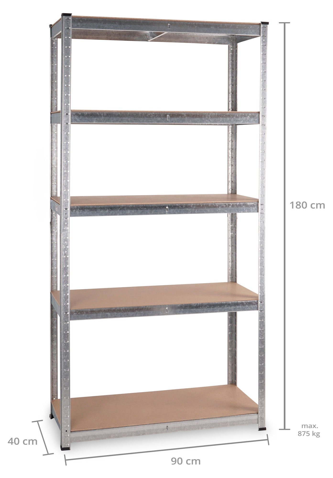 Stagecaptain Schwerlastregal Lagerregal - 5 variabel montierbare Böden - auch als Werkbank umbaubar, 4er Spar-Set 4-tlg., Tragkraft pro Boden: 175 kg, gesamt 875 kg