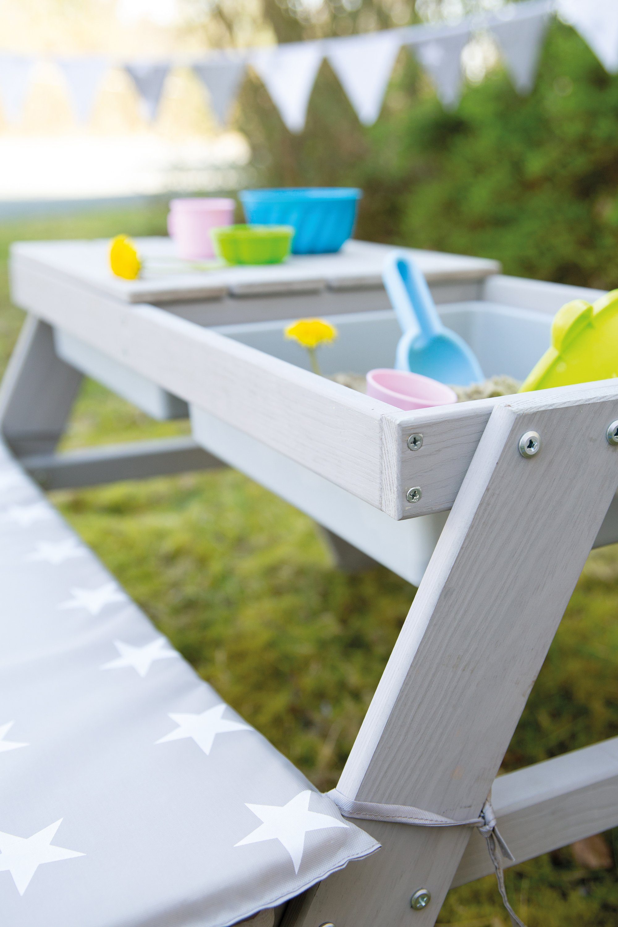roba® Kindersitzgruppe Picknick for 4 Outdoor + mit Spielwannen, Grau, (Set), mit abgerundeten Ecken; inklusive Sitzauflagen ÂLittle StarsÂ
