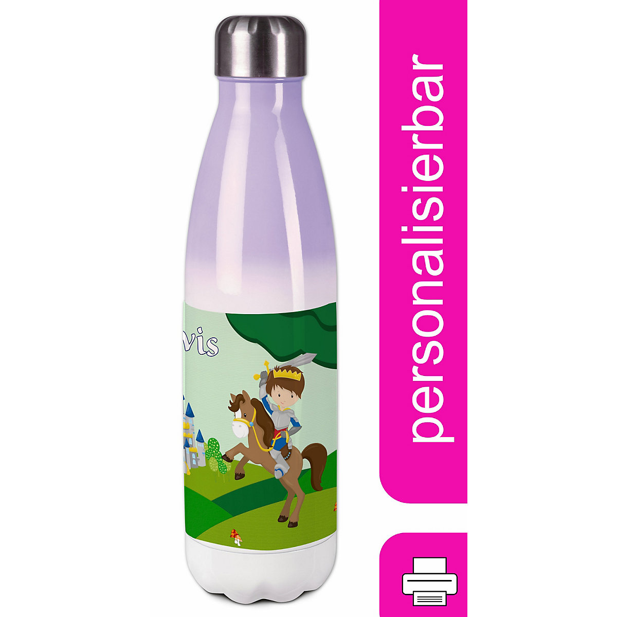 Edelstahl Kinder Thermoflasche / Trinkflasche bunt Ritter 2 Spülmaschinenfest, Auslaufsicher, Bruchfest, Doppelwandig, Für Heißgetränke geeignet, Mit Deckel, Isoliert