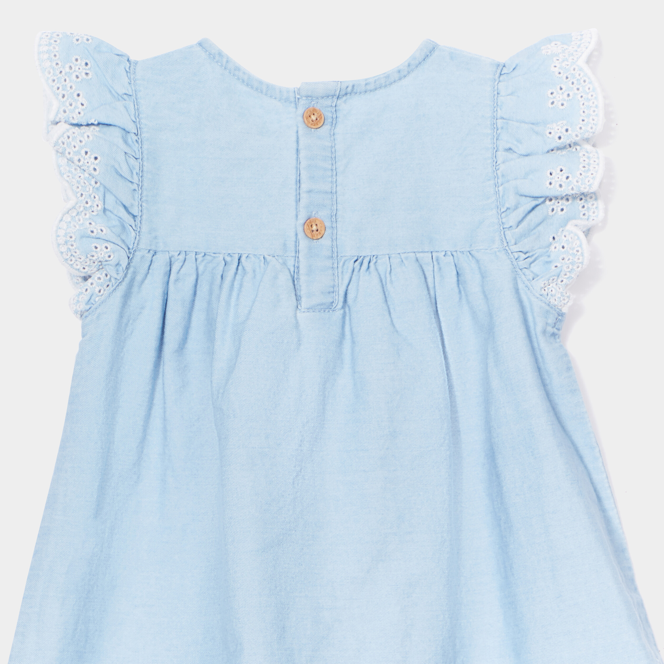 Ensemble robe brodée en jean et bandeau denim bleach bébé fille | La Halle