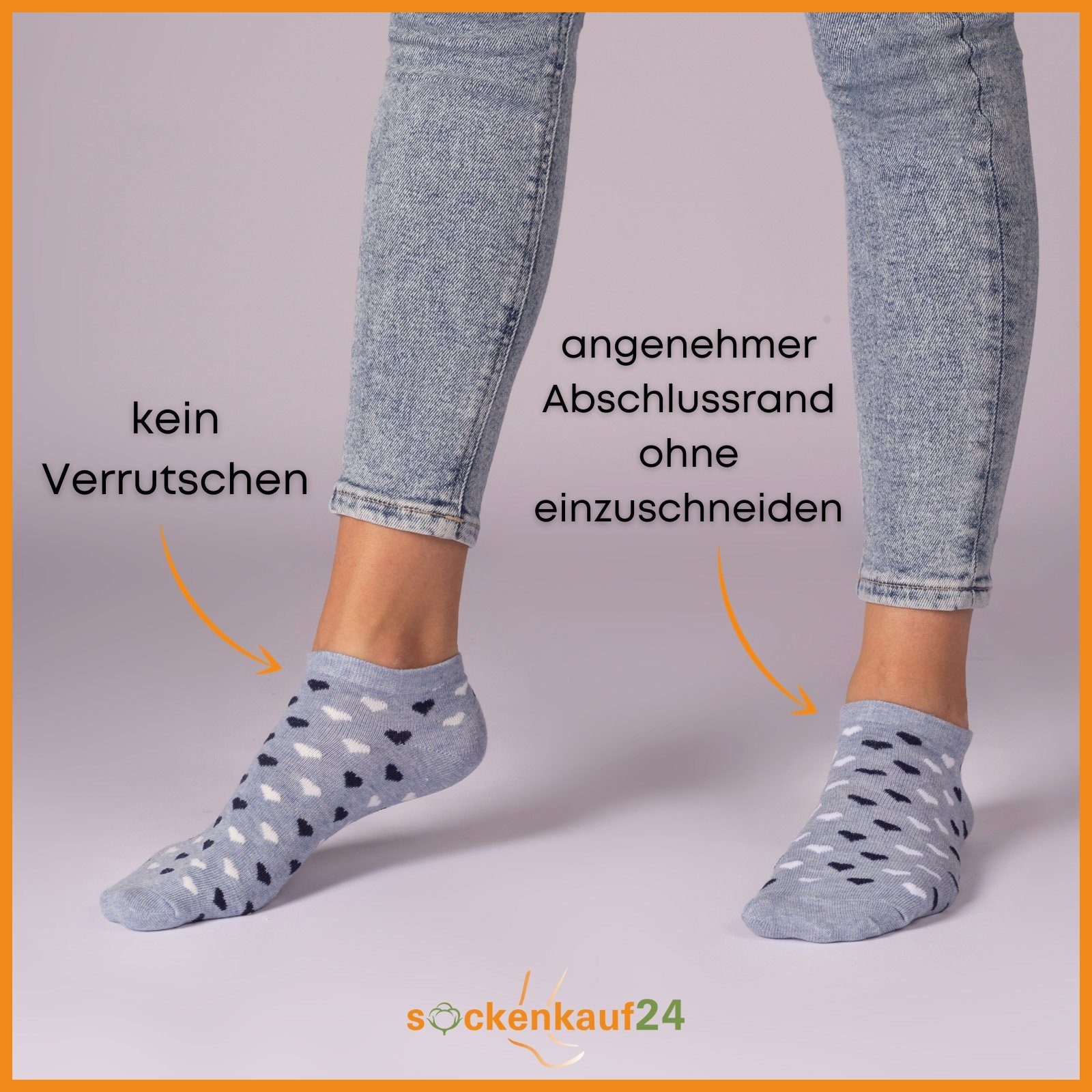 sockenkauf24 Sneakersocken 10 Paar Damen Sneaker Socken Mehrfarbig (39-42, 36832) Streifen Punkte Herzen Maritim Baumwolle WP