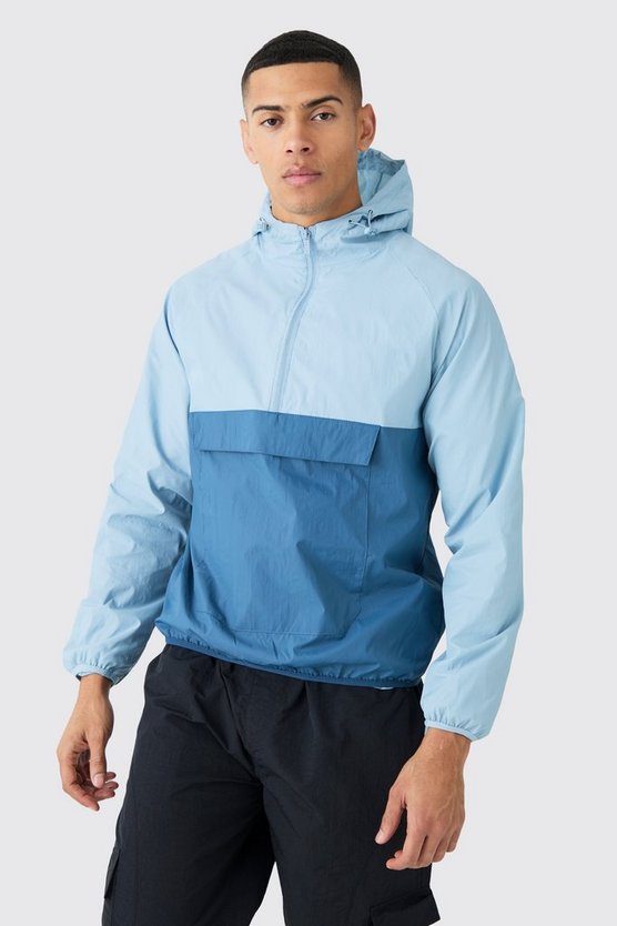 Colorblock Regenjacke mit Kapuze und halbem Reißverschluss