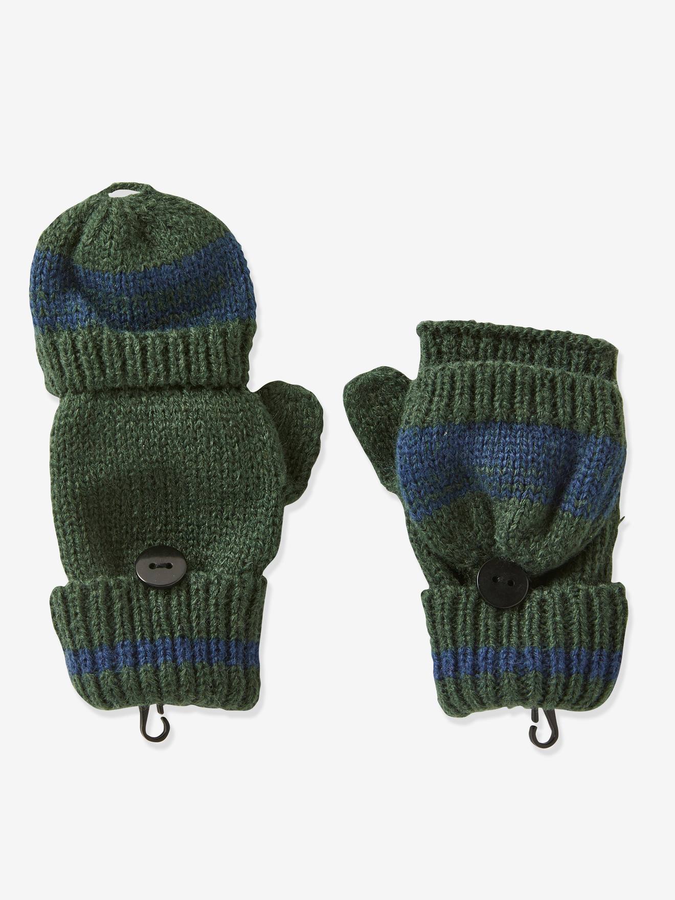 Ensemble garçon bonnet + snood + moufles/mitaines vert