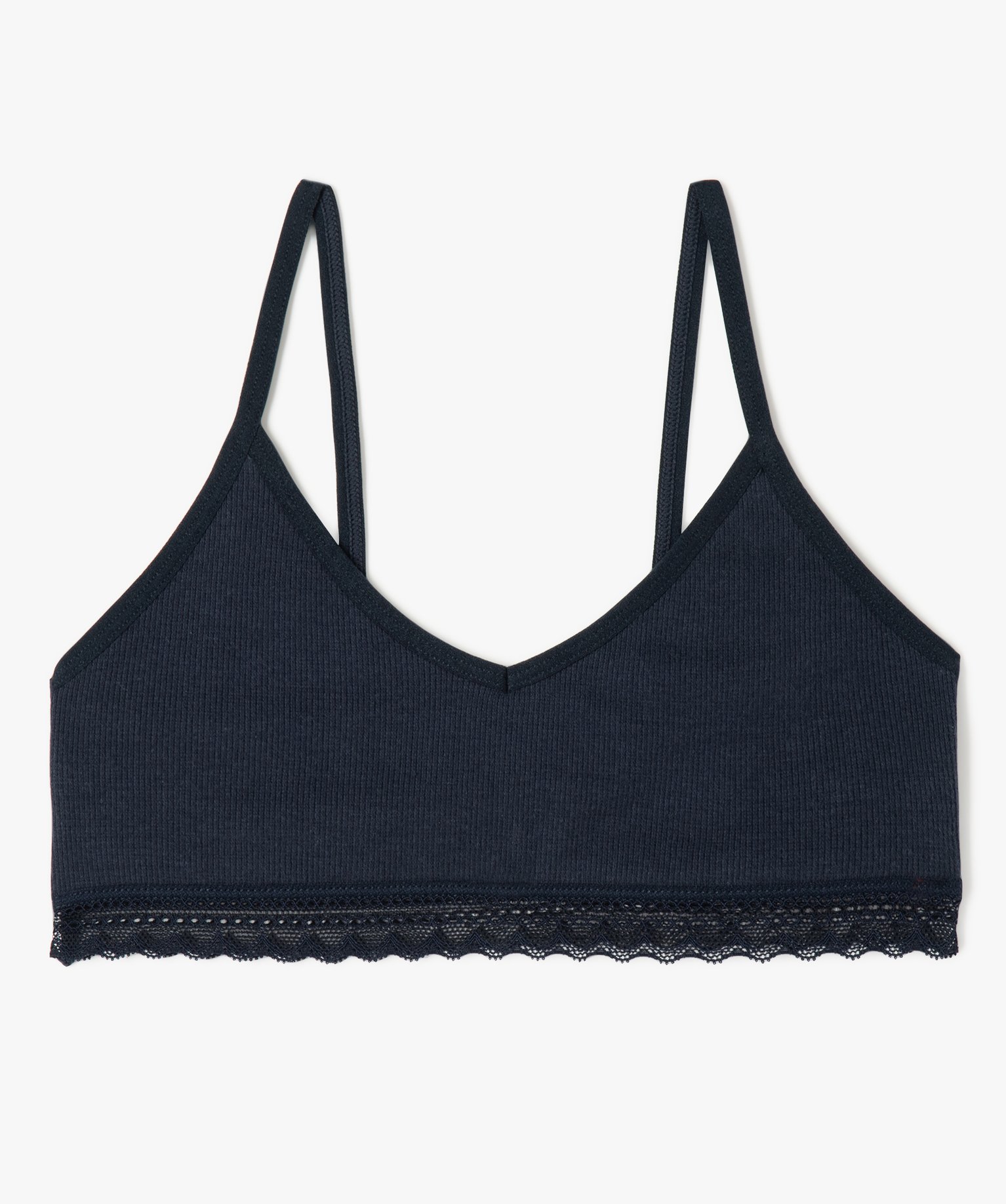 Brassière à fines bretelles en maille ctelée fille marine | GEMO