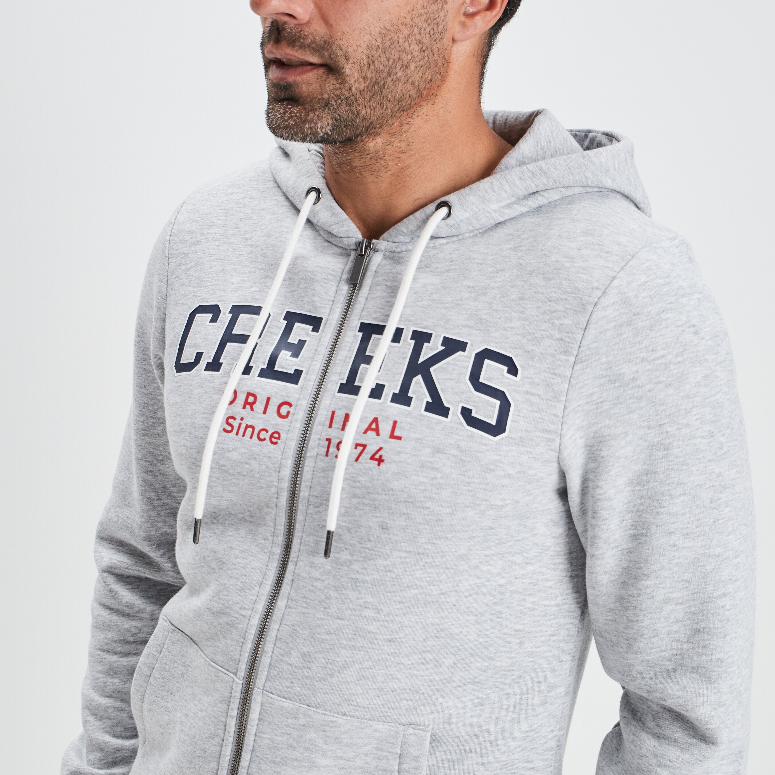 Sweat zippé à capuche Creeks gris clair homme | La Halle
