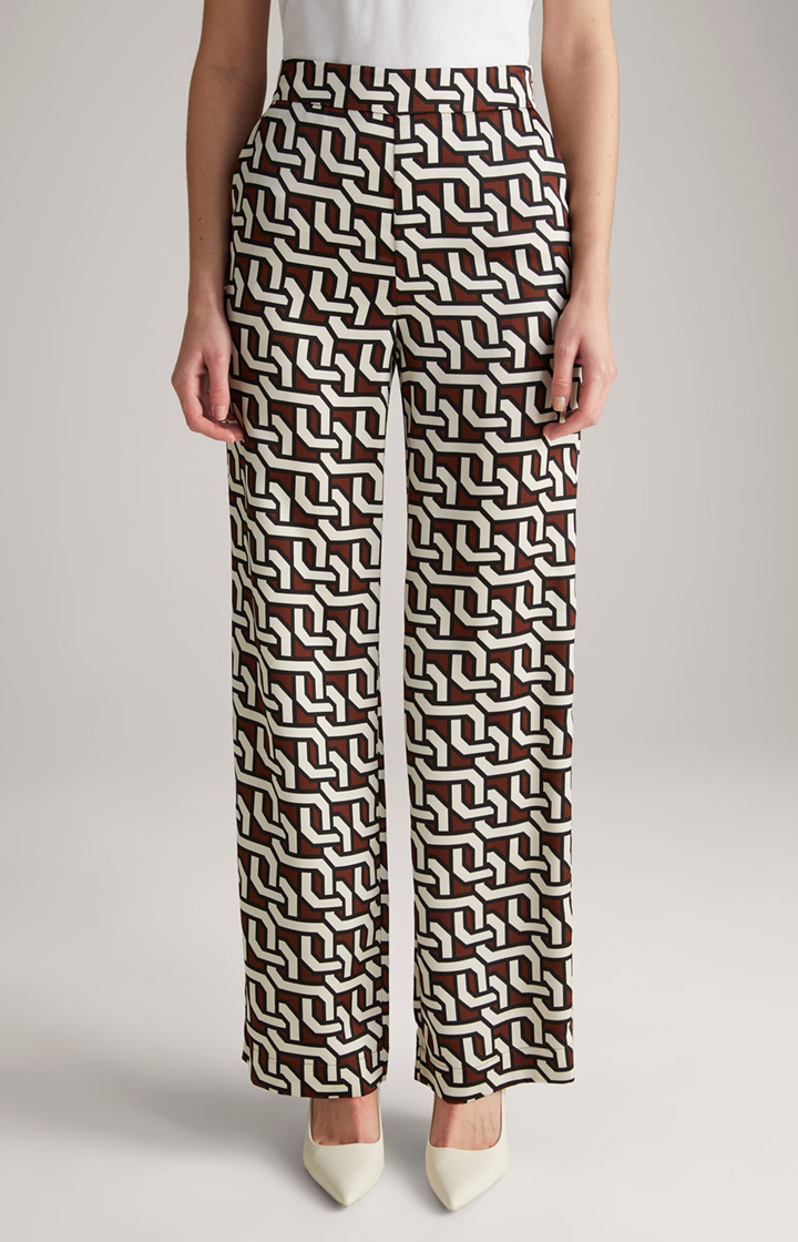 Satin-Hose in Braun/Creme/Schwarz gemustert