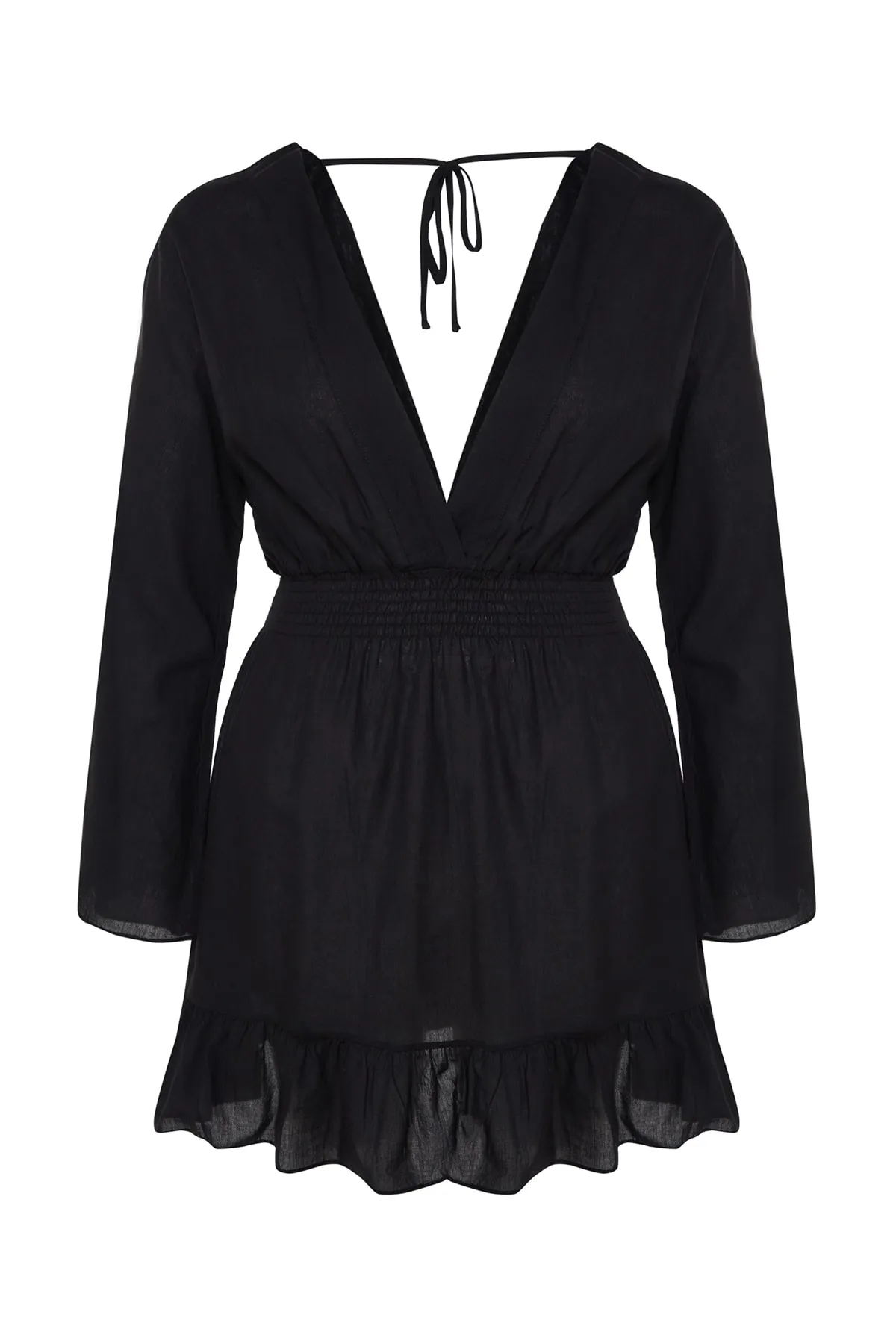 Trendyol Curve  Schwarzes zweireihiges Strandkleid mit gewebtem Kragen TBBSS23AH00164