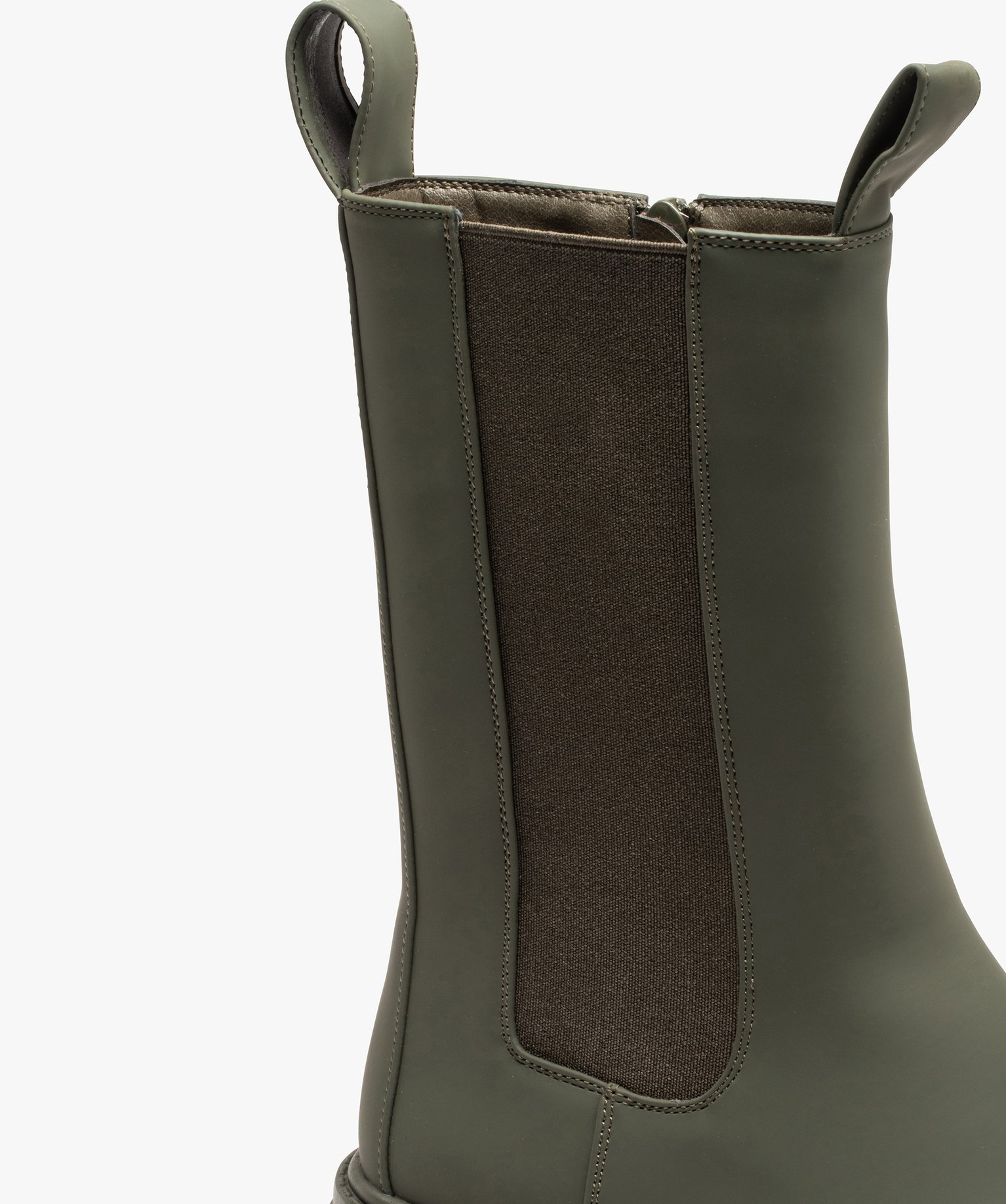Boots femme Chelsea unies à semelle épaisse et crantée kaki | GEMO