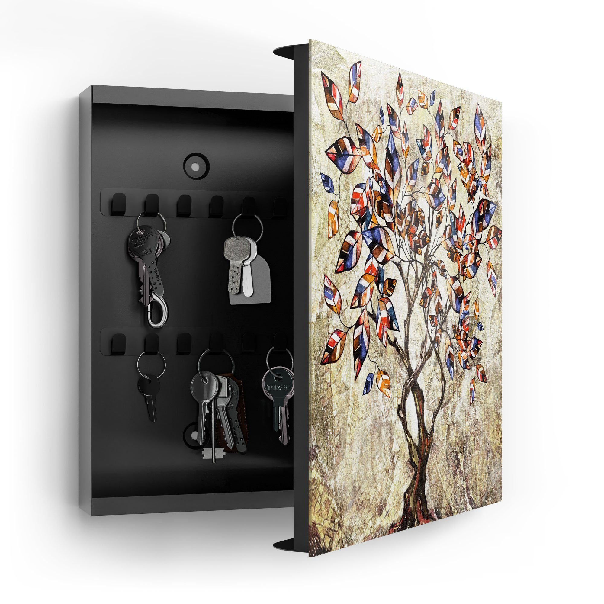 DEQORI Schlüsselkasten 'Fantasievoller Laubbaum', Glas Schlüsselbox modern magnetisch beschreibbar