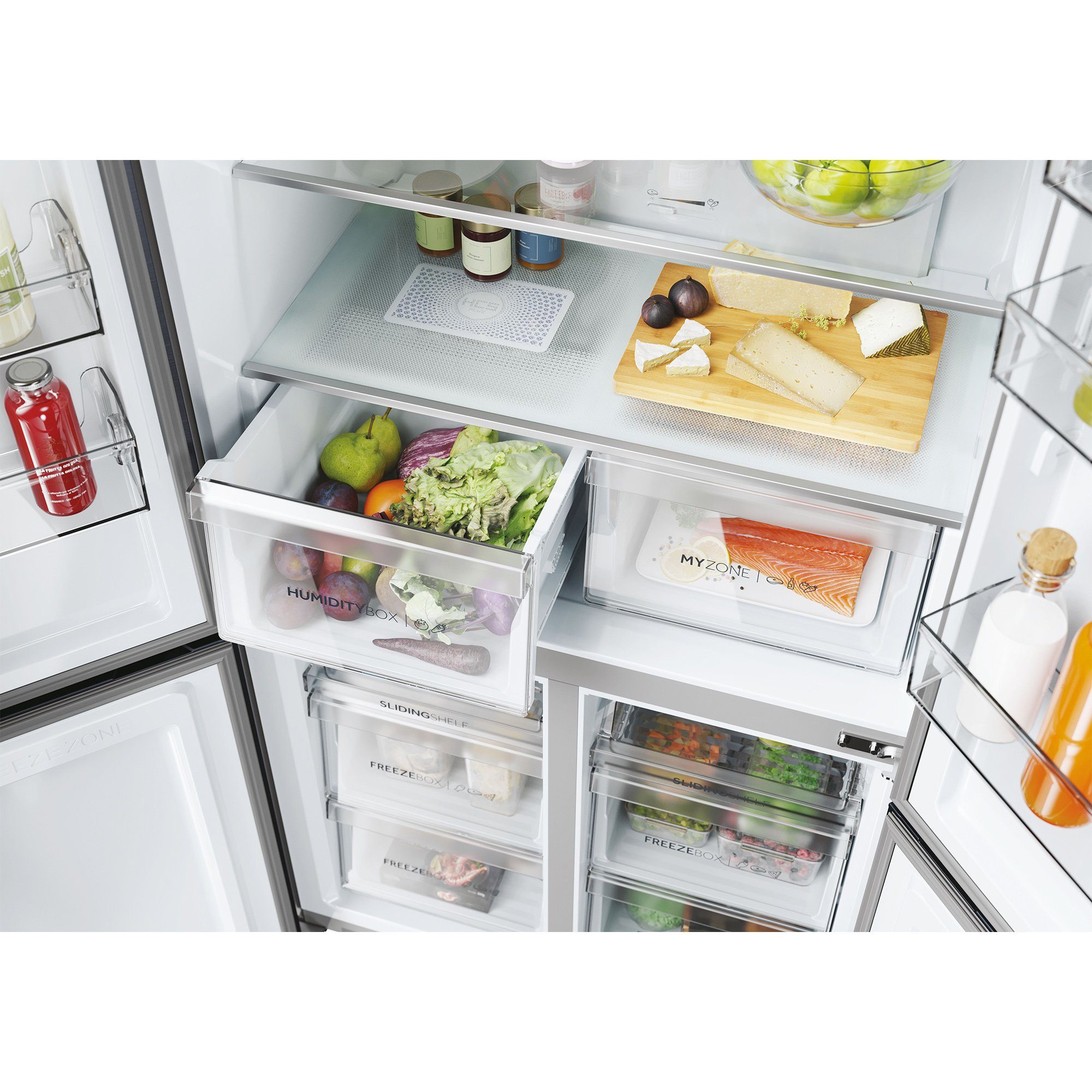 Haier Side-by-Side CUBE 90 SERIES 5 Design Edelstahlfront HCR5919EHMP, 190 cm hoch, 90.5 cm breit, XL Slim Line, Wasser Spender, Eiswürfelbereiter, Total No Frost