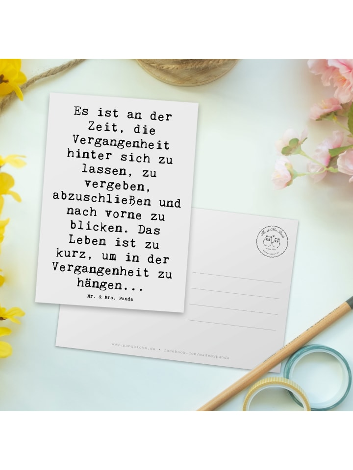 Mr. & Mrs. Panda Postkarte Spruch Vergebung und Zukunft mit Spruch in Weiß günstig kaufen onesize