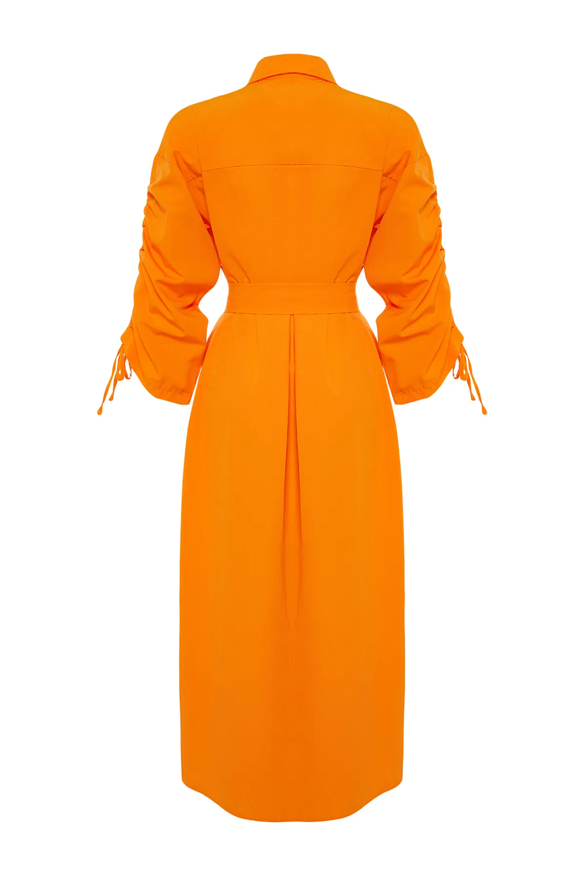 Trendyol Modest  Orangefarbenes Hemdkleid aus gewebter Baumwolle mit Gürtel und verstellbaren Ärmeln TCTSS23EB00365