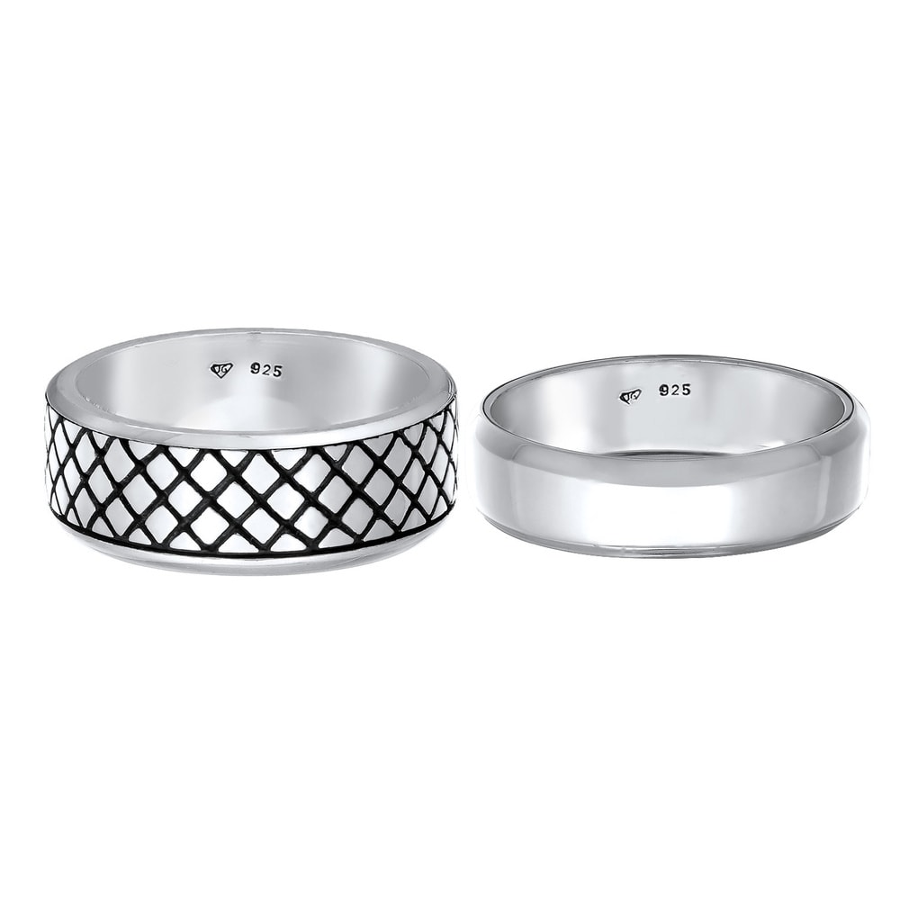 KUZZOI KUZZOI Bague Jeu de bagues pour hommes - Basic Solid Trend Oxidised en argent ste Bague
