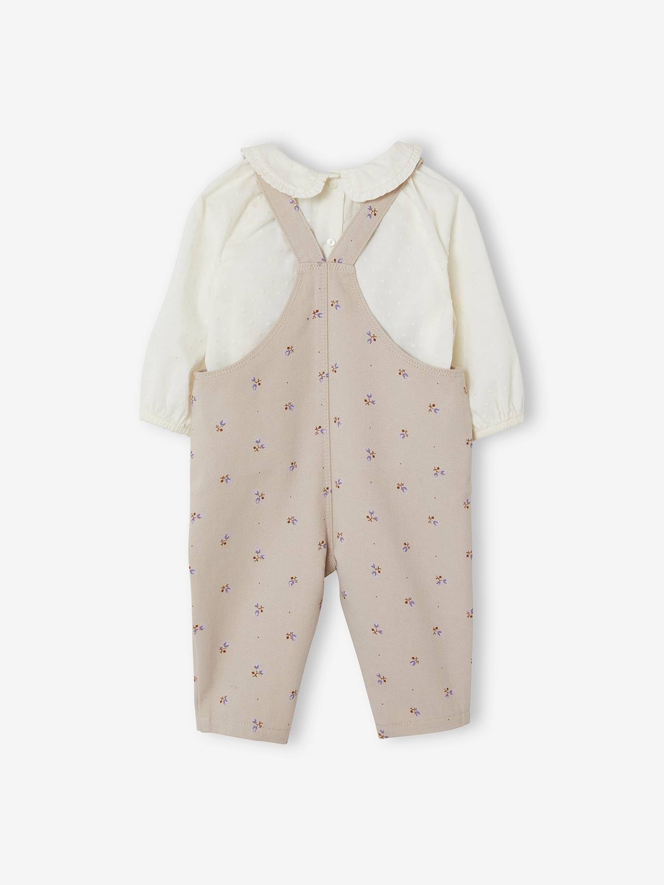 Ensemble combinaison et blouse bébé taupe clair imprimé