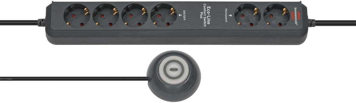 Brennenstuhl 1159560516 Eco-Line strømskinne Comfort Switch Plus EL CSP 24 6-vejs antracit 1,5m H05VV-F 3G1.5 2 permanente, 4 omskiftelige eksterne fodkontakter