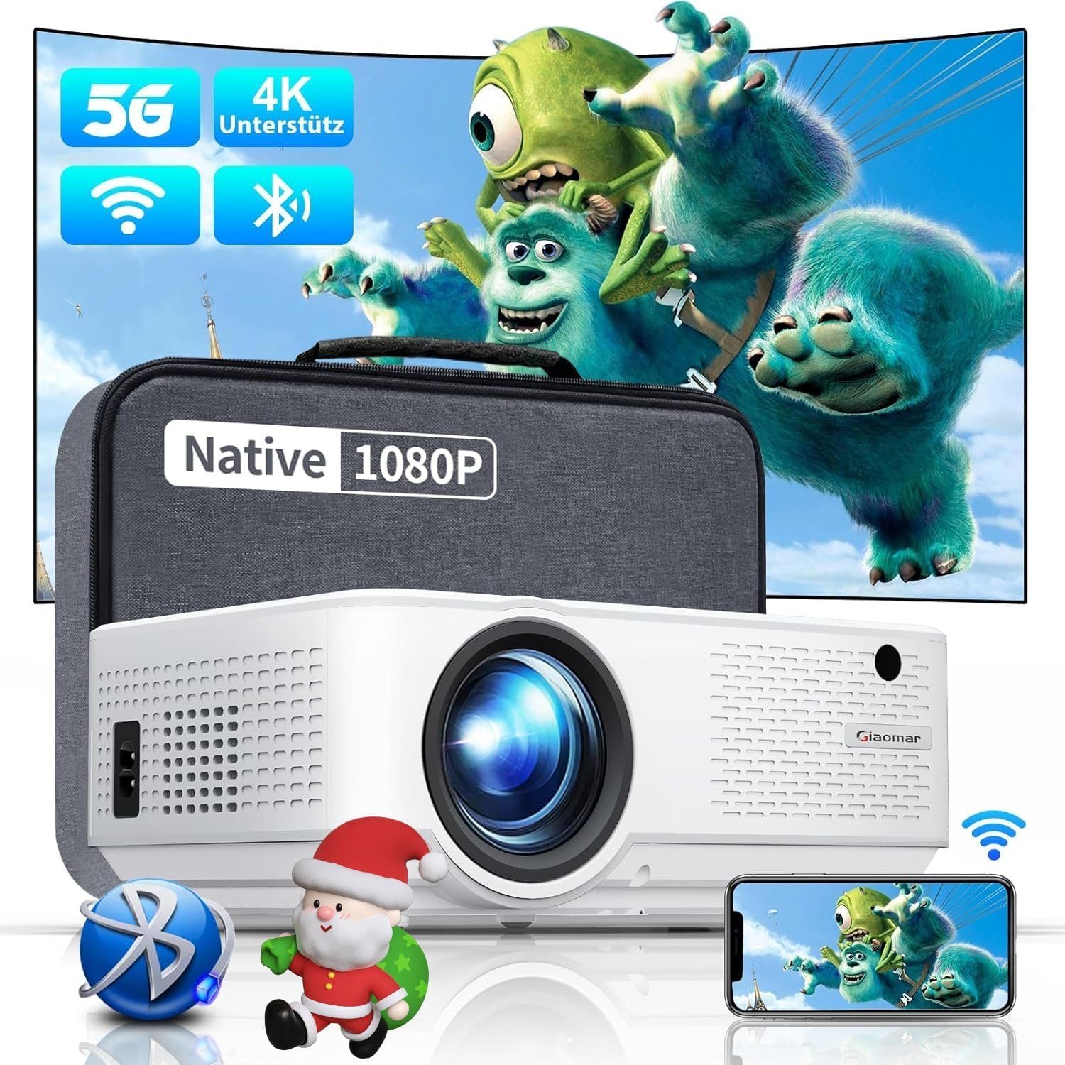 Vigpil 4K Full HD Mini Heimkino, 5G WiFi,Bluetooth, Outdoor Portabler Projektor (15000 lm, 15000:1, 3840 x 2160 px, Home Video Beamer Kompatibel mit iOS/Android/HDMI/USB/VGA/PS5/TV Stick)