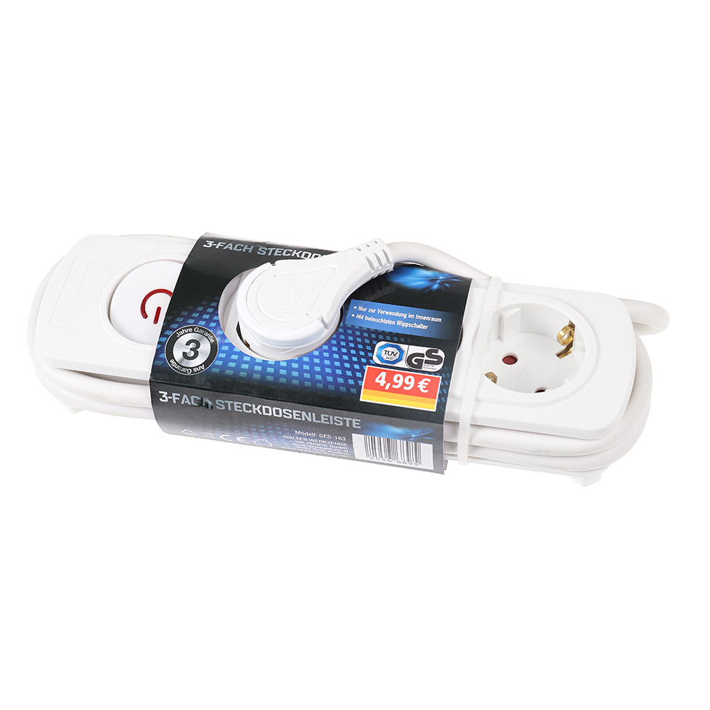 Powertec Electric 3-fach Steckdosenleiste - Weiß