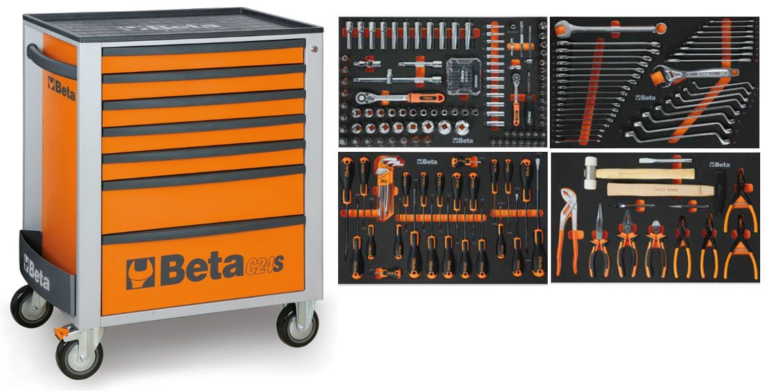 Beta 024006221 2400S O7/ES voziček za menjavo orodij, napolnjen z 240 kosi, oranžen