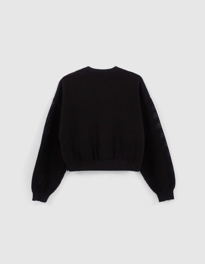 Cardigan cropped noir tricot manches ajourées fille