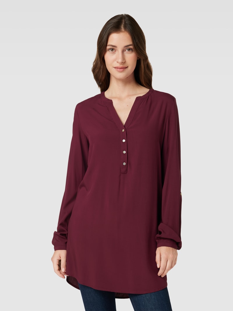 Longbluse aus reiner Viskose mit kurzer Knopfleiste Modell 'Uni' in bordeaux rot