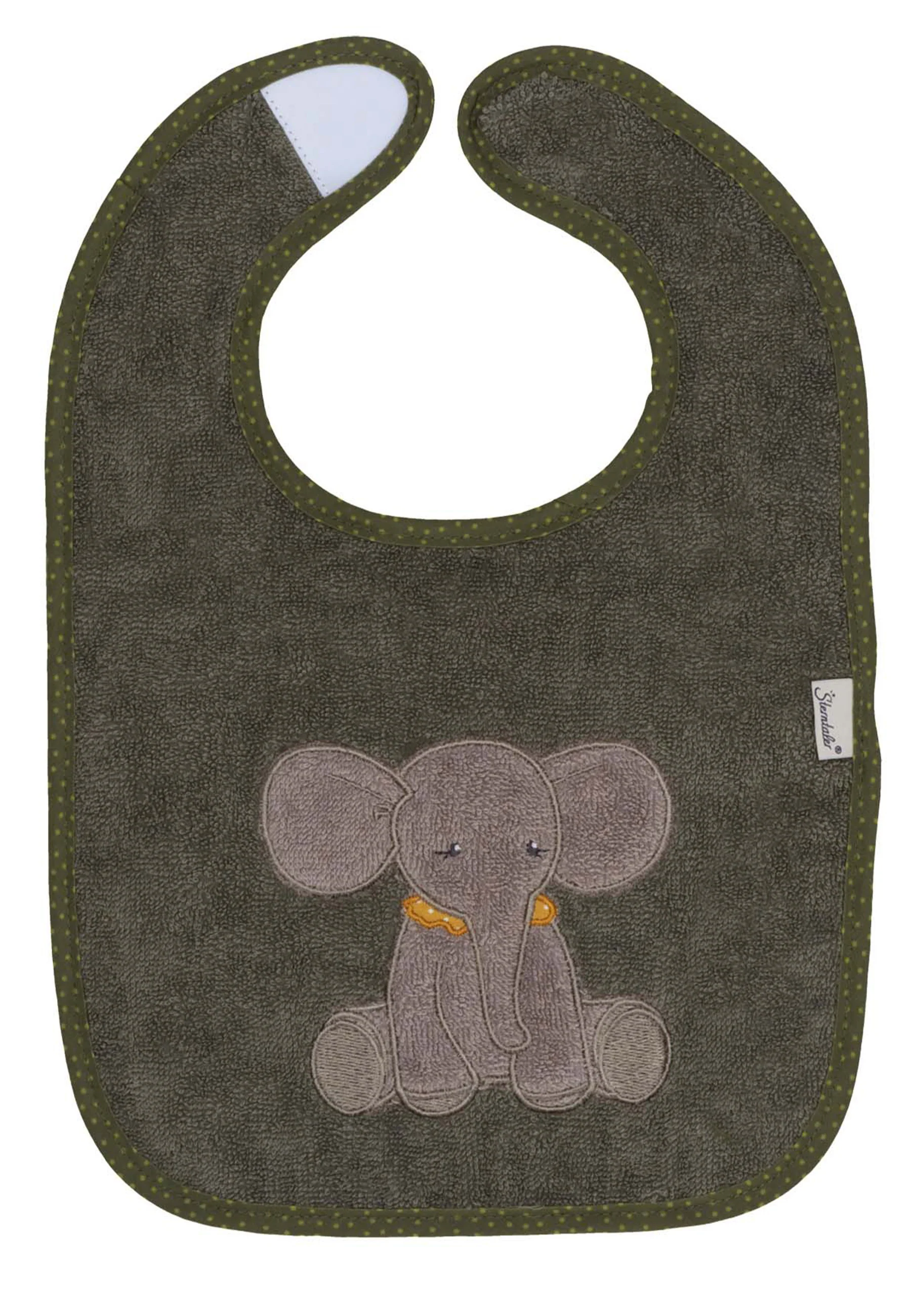 GOTS Klett-Lätzchen Elefant Eddy in Dunkelgrün