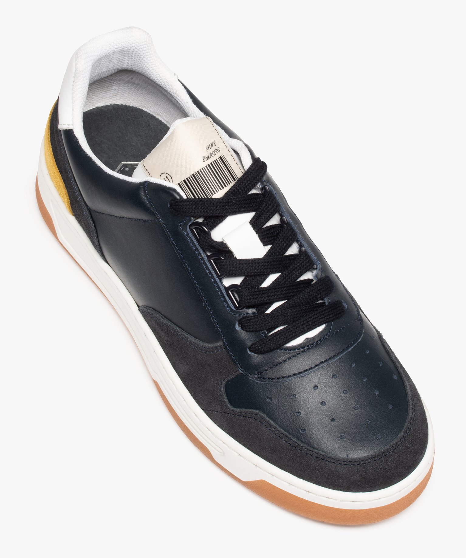Baskets homme dessus cuir à semelle contrastante – Tanéo marine | GEMO