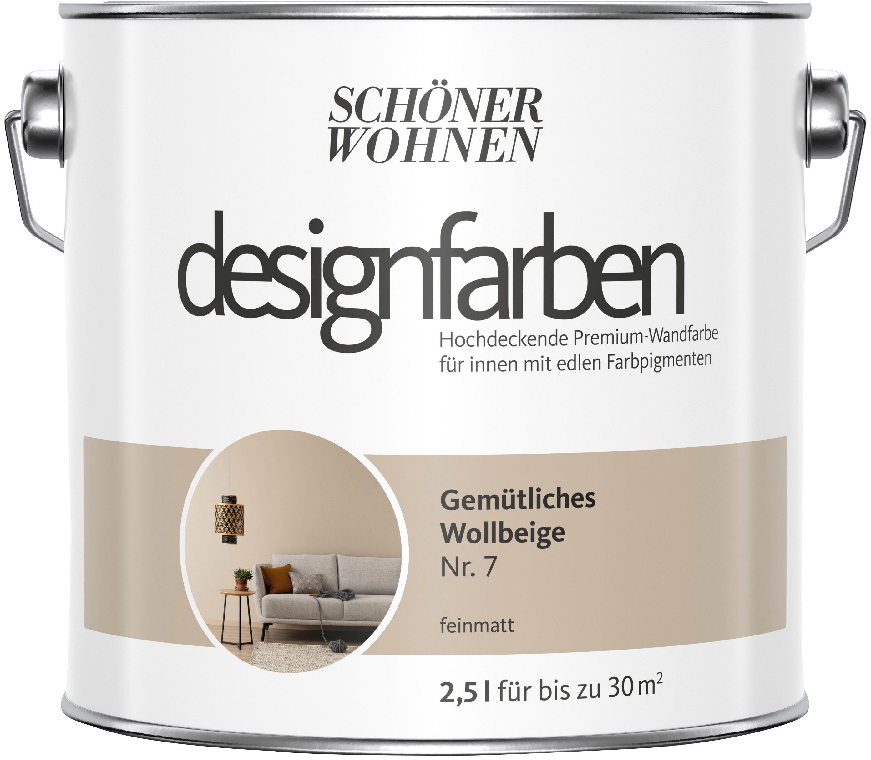 SCHÖNER WOHNEN FARBE Wand- und Deckenfarbe Designfarben, Gemütliches Wollbeige Nr. 7, hochdeckende Premium-Wandfarbe