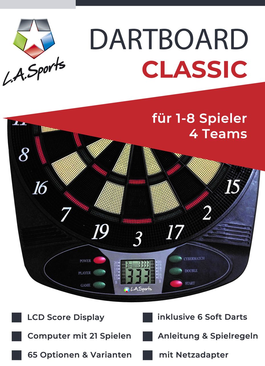 L.A. Sports Elektronische Dartscheibe Classic 1-8 Spieler 6 Softdarts Pfeile Score Display