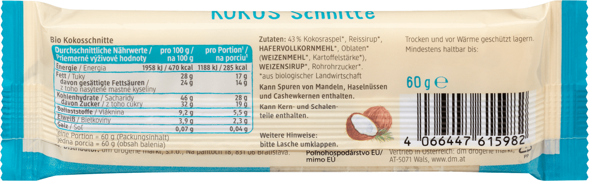 Fruchtschnitte, Kokos, 60 g