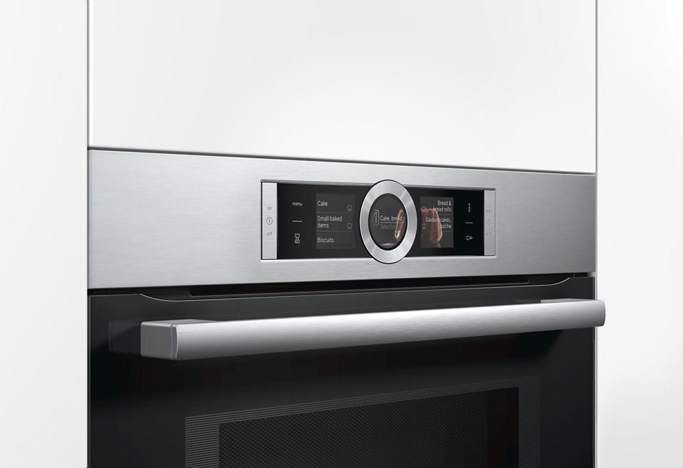 BOSCH Backofen mit Mikrowelle Serie 8 HMG6764S1, mit Vollauszug, Pyrolyse-Selbstreinigung, mit 4D Heißluft