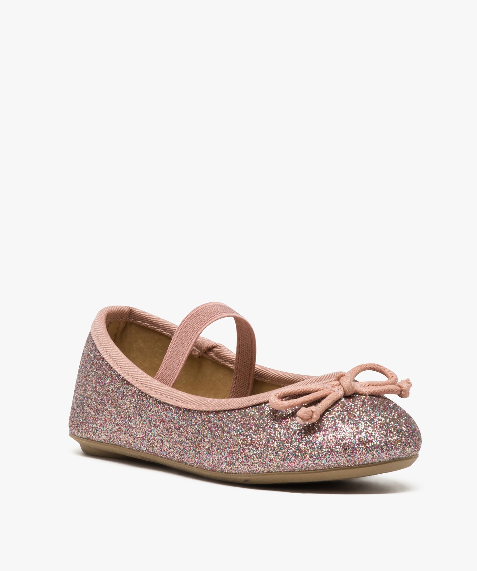 Ballerines fille pailletées avec bride élastique et n?ud rose | GEMO