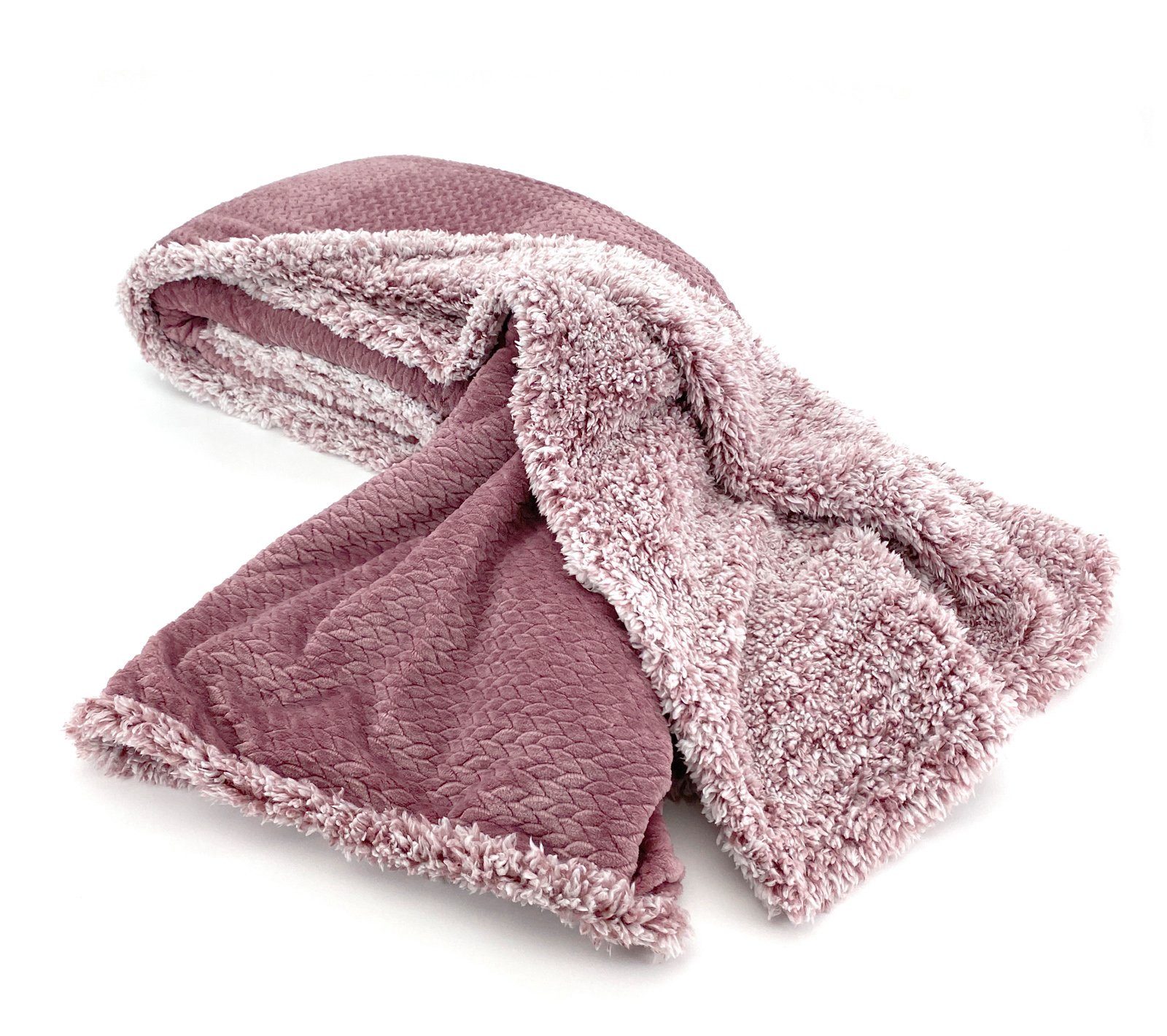 Wohndecke Flauschig warme Kuscheldecke Samt Jaquard Flanell, heimtexland, mit Teddy Plüsch - kuschelig weich - Premium - fusselfrei