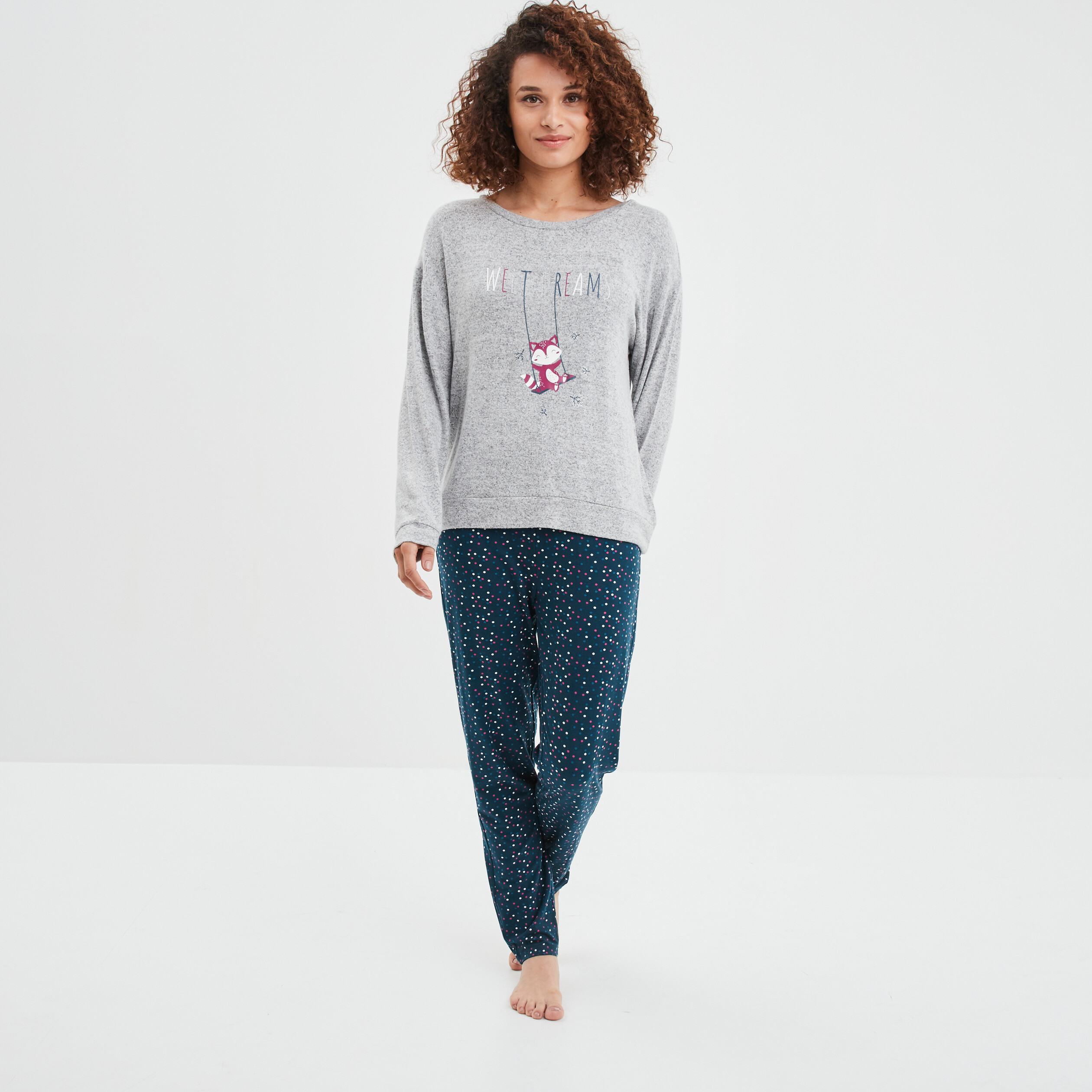 Ensemble pyjama pantalon 2 pièces gris clair femme | La Halle