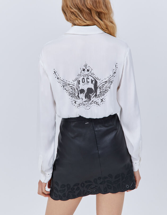 Jupe courte noire en cuir brodé Femme