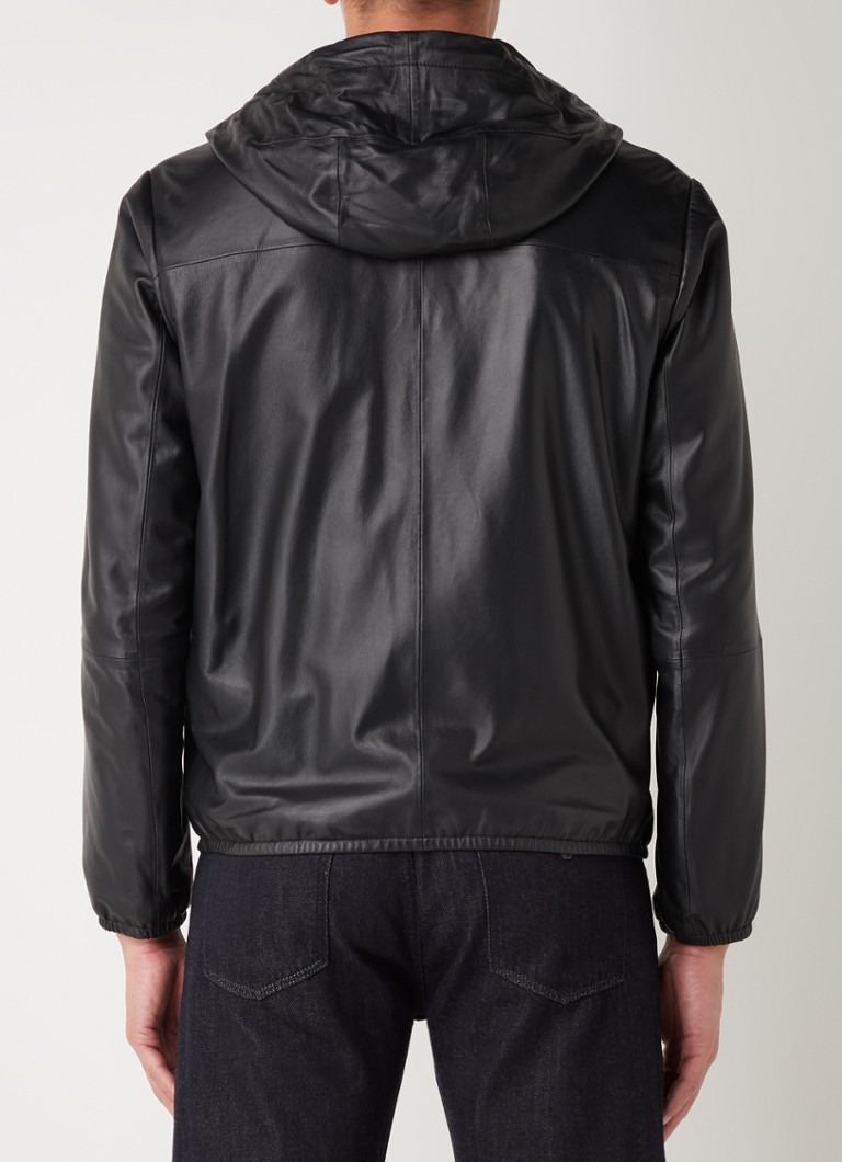 Jachetă cu glugă din piele de miel Emporio Armani