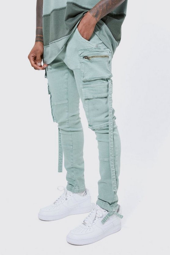 Super Skinny Stretch Cargo-Jeans mit Riemchen
