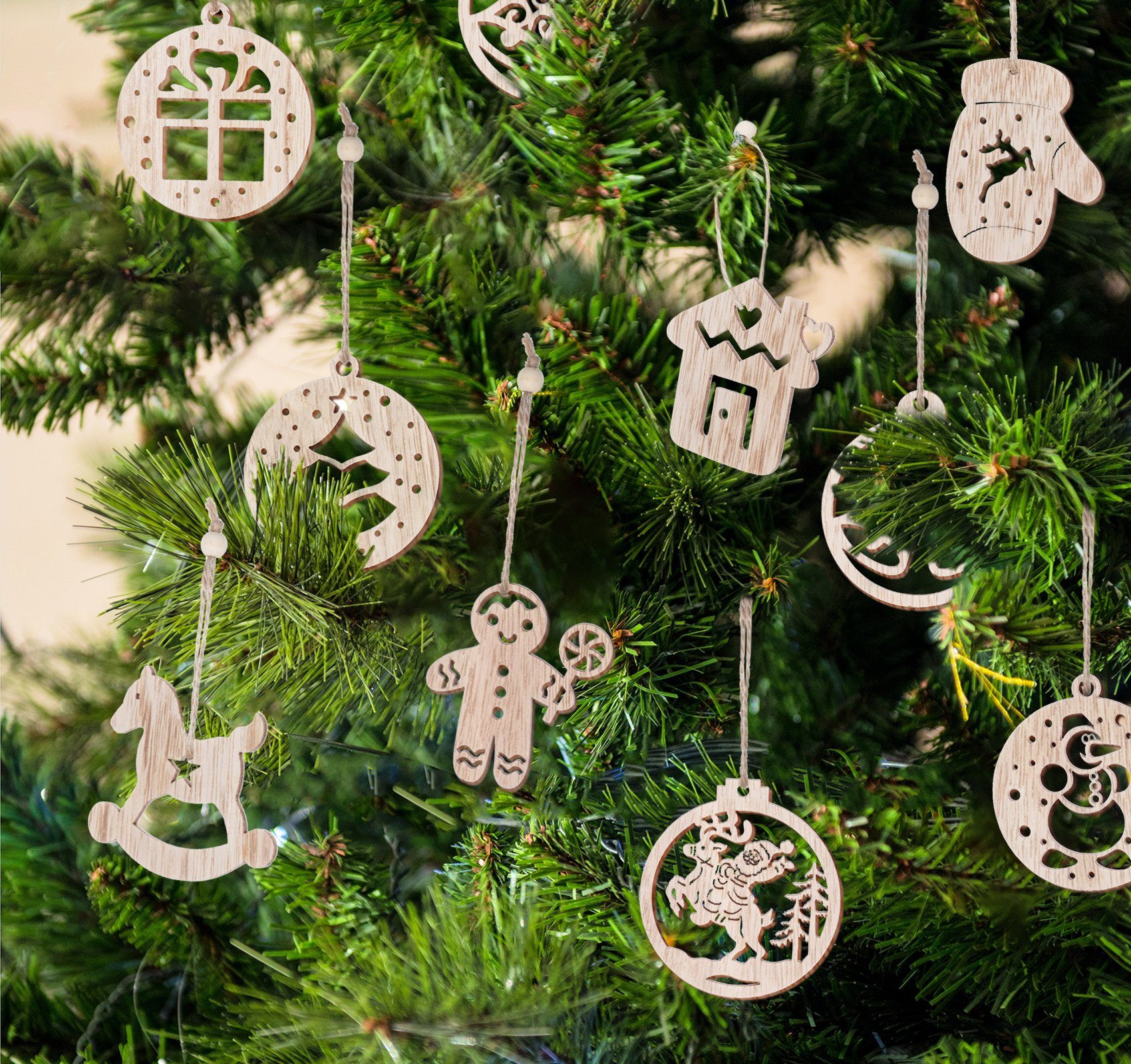 Homewit Christbaumschmuck Weihnachtsanhänger Holz Weihnachtsbaumschmuck Weihnachtsdeko Anhänger, Holzanhänger Weihnachtsbaum Anhänger DIY Holzdeko