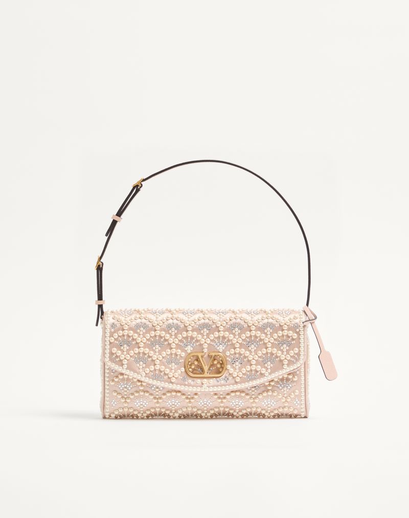 Bolsa de ombro pequena Valentino Garavani Devain com pérolas e strass