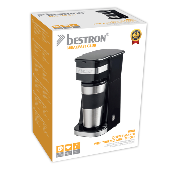 Kompakte Kaffeemaschine mit Thermobecher, silber