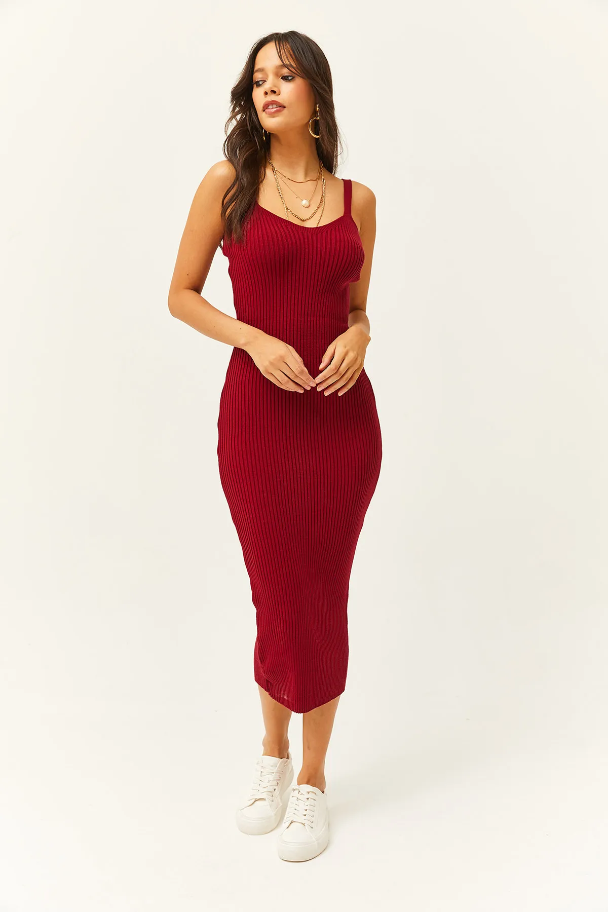 Olalook  Zweiteiliger Strickanzug für Damen in Burgunderrot, Strickjacke, TKM-19000223