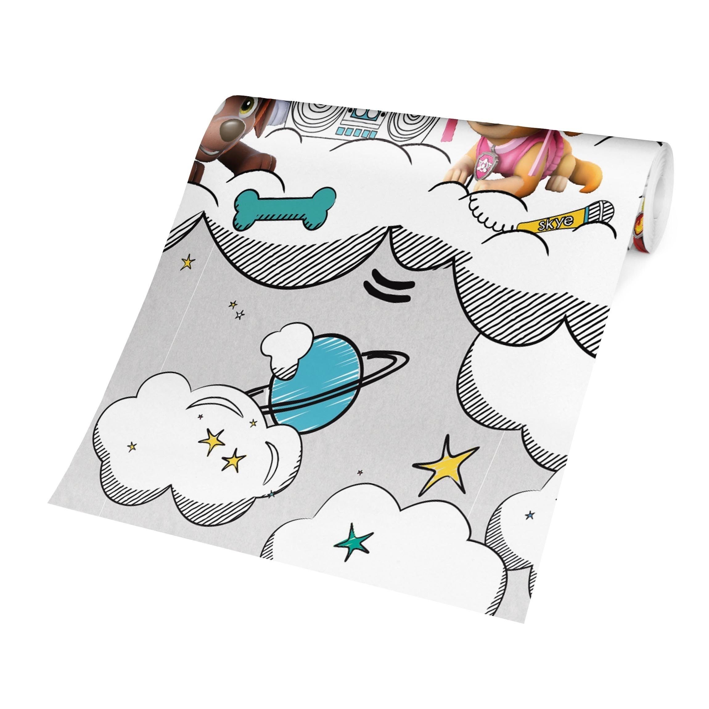 Bilderdepot24 Kindertapete Kinderzimmer PAW Patrol Weltall Rakete Hunde Kinder Wanddeko Wolken, Glatt, Matt, (Inklusive Gratis-Kleister oder selbstklebend), Mädchenzimmer Jungenzimmer Babyzimmer Bildtapete Fototapete Wandtapete