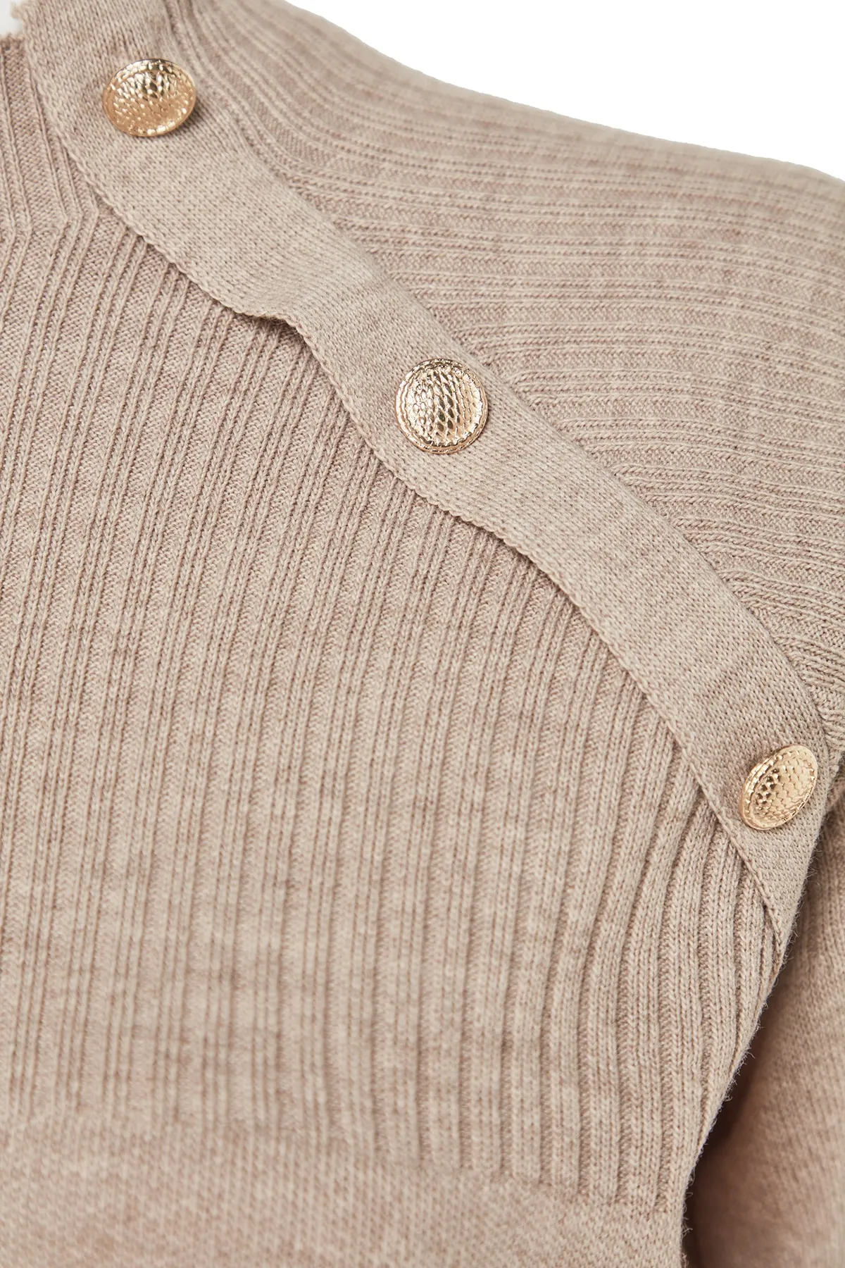 Trendyol Modest  Nerzfarbenes Strickoberteil und -unterteil mit Knopfdetails TCTAW24US00042