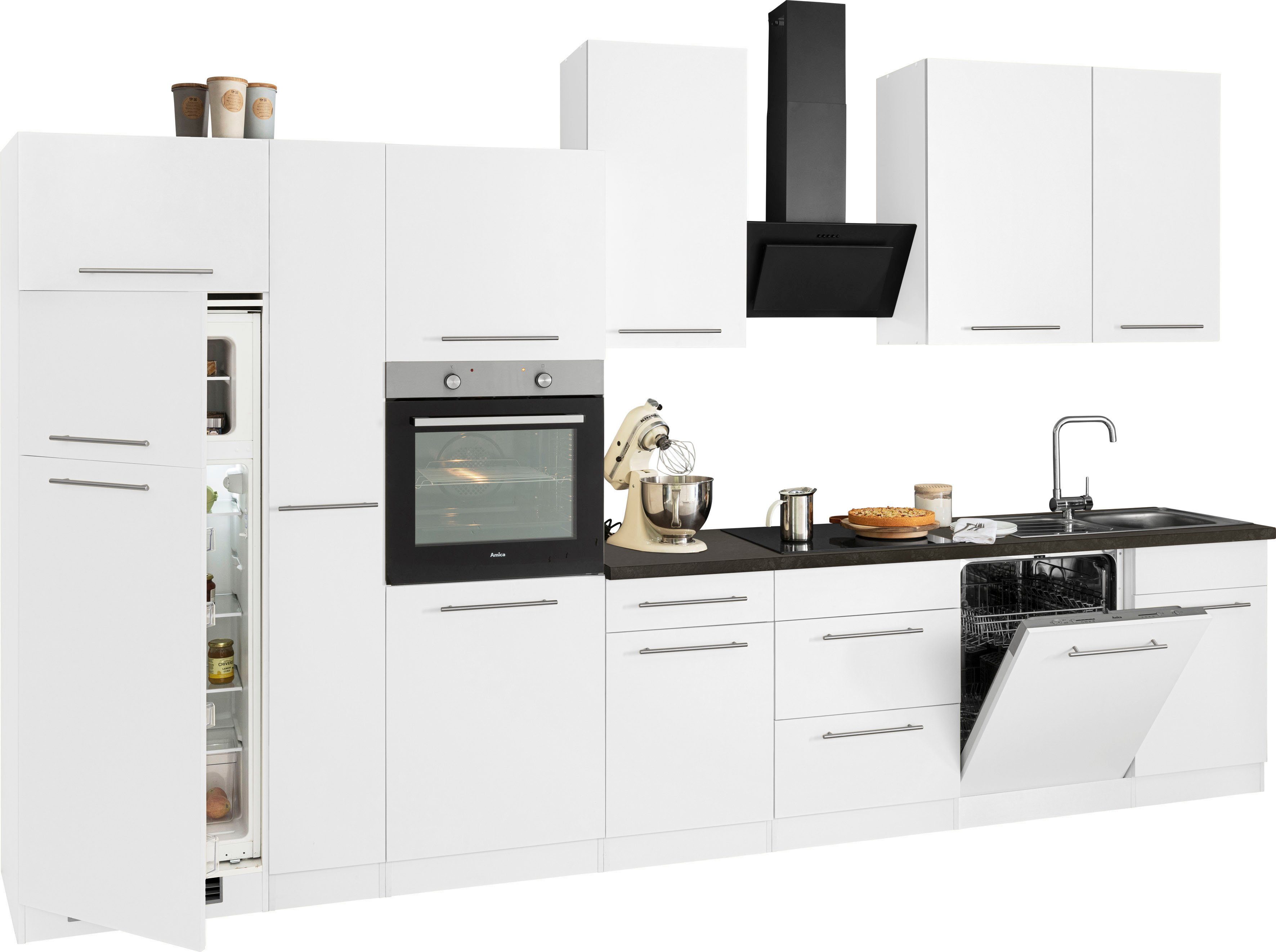 wiho Küchen Küchenzeile Unna, mit E-Geräten, Breite 370 cm