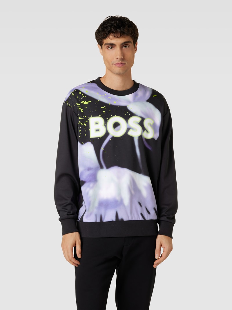 Sweatshirt mit Rundhalsausschnitt Modell 'Salbo Lotus' in schwarz