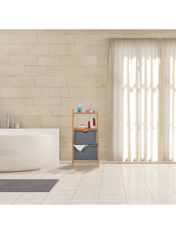 relaxdays Badregal mit Wäschekorb in Natur - (B)44 x (H)96 x (T)34 cm günstig kaufen onesize