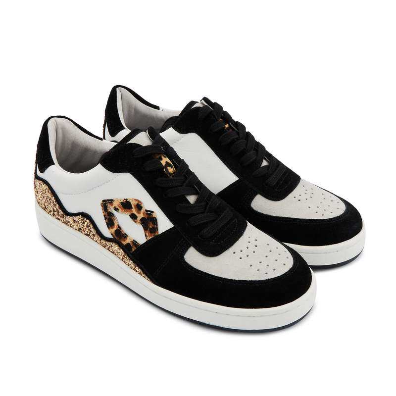 Baskets en cuir Loulou blanc noir leopard