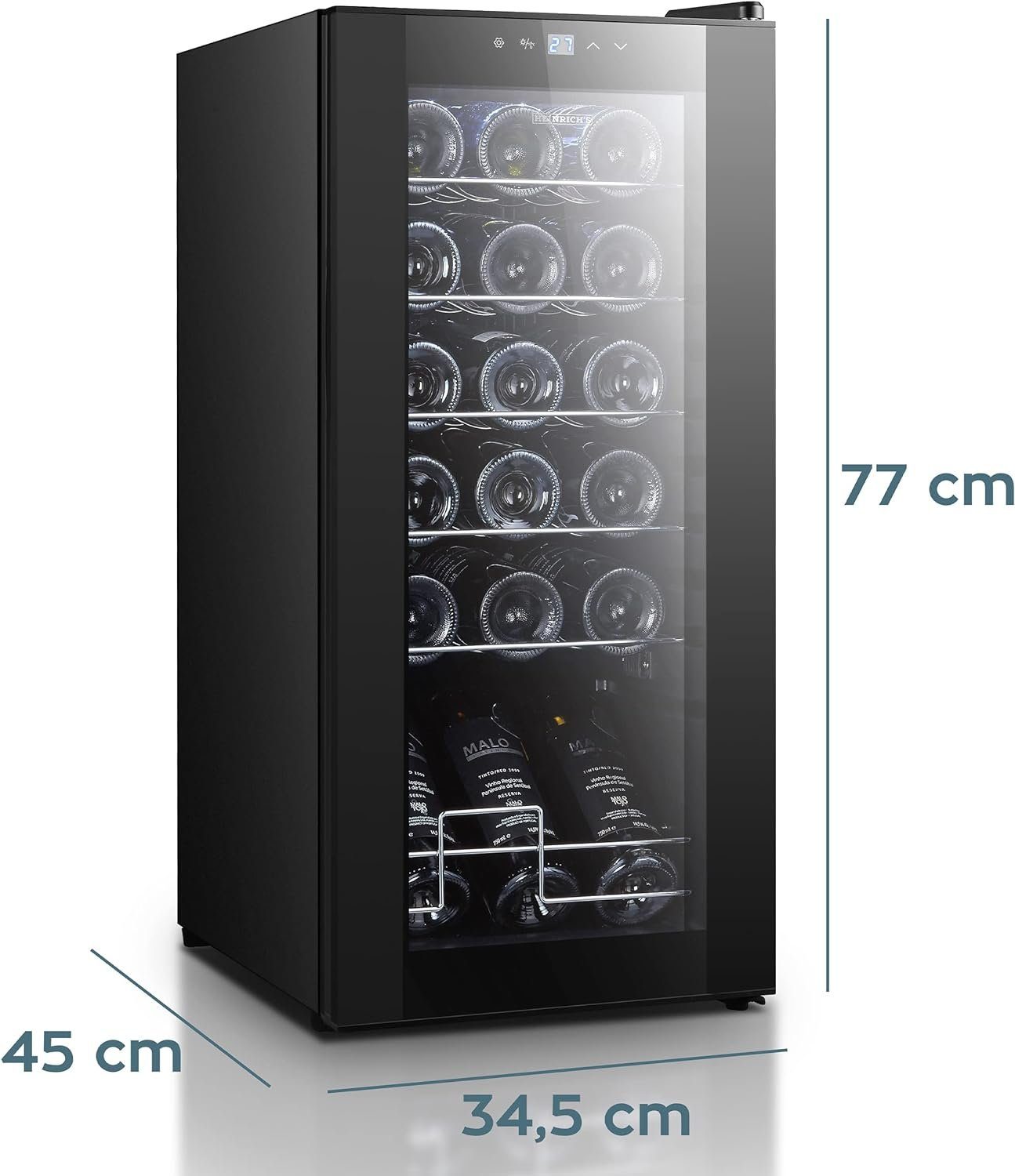 Heinrich´s Weinkühlschrank HFK 3216, für 18 Standardflaschen á 0,75l,Getränkekühlschrank Weinkühler mit Kühlung von 5 bis 18°C