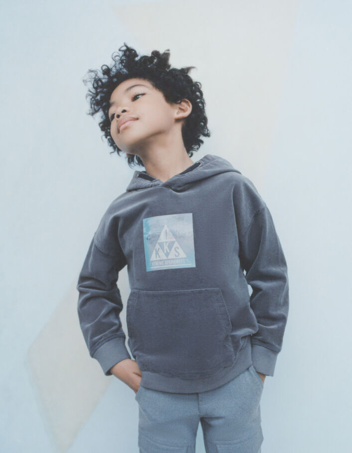 Sweat gris velours milleraies visuel lenticulaire garçon