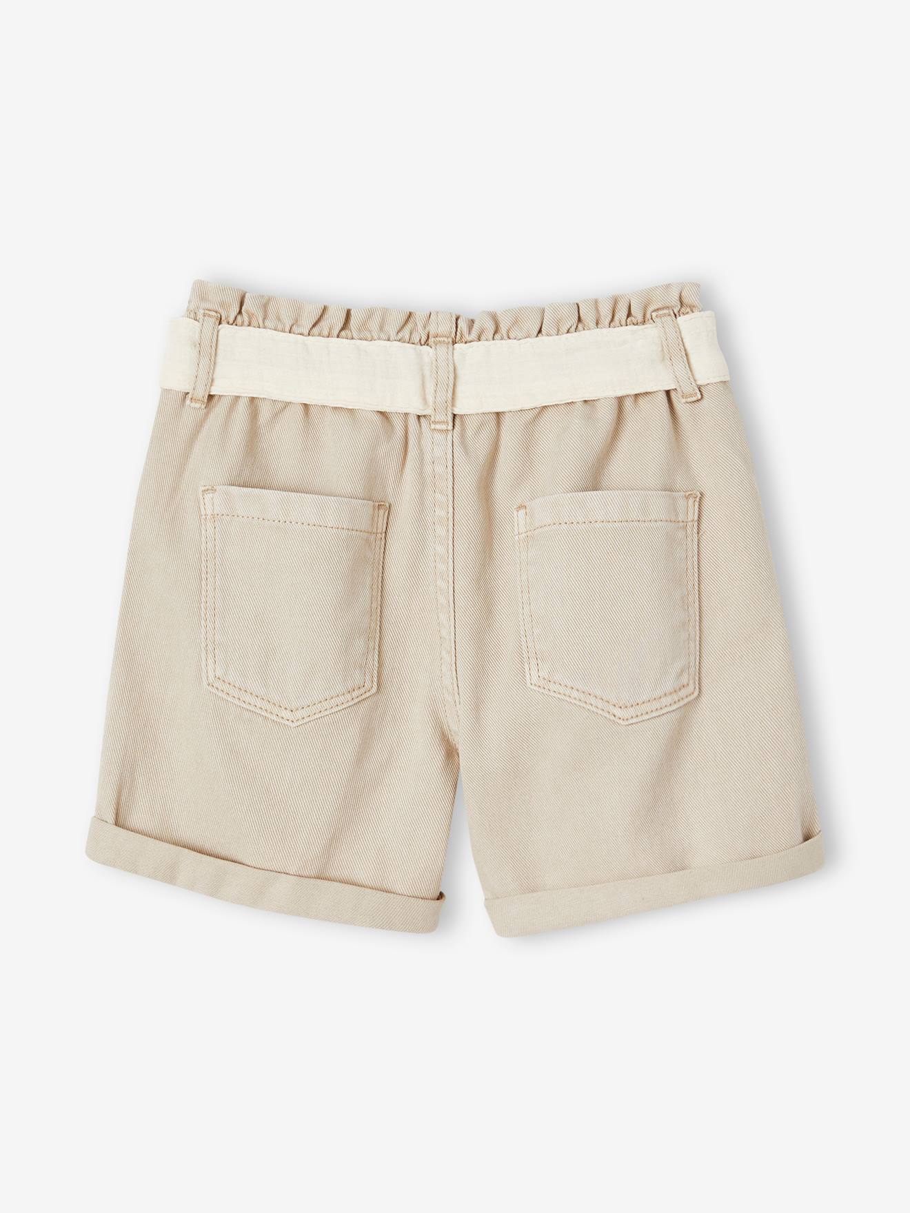 Vertbaudet Mädchen Paperbag-Shorts mit Stoffgürtel - sandfarben